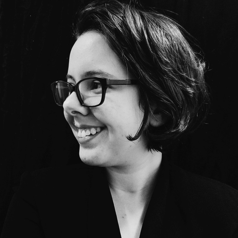 Black and white profile photo of Gabrielle Rocha RIos